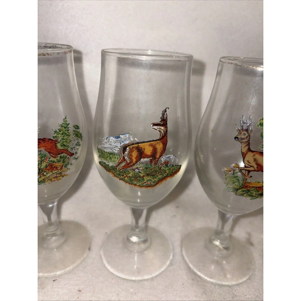 Vintage Beer Glasses Deer Game Hunting Biertulpen Jagdlichen Motifs Bar Elk 5